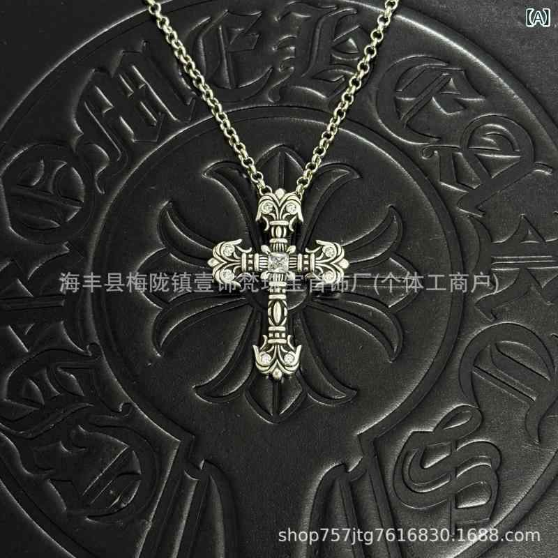 ネックレス 男女兼用 十字架 ジルコニア 飾り 電気メッキ加工 竹節チェーン ペア お揃い パンク ロック..