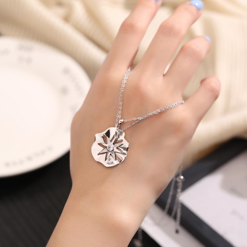 ネックレス 男女兼用 ペア 925シルバー 八芒星 ジルコニア ペンダント シルバー O字チェーン 41cm〜50c..