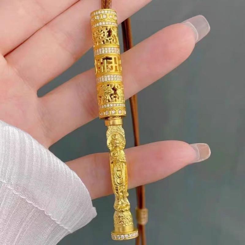 ネックレス メンズ レディース ペンダント 銅製 金メッキ 幾何学模様 本命仏 お守り カップル 文芸復古 O字チェーン 春夏 アクセサリー ゴールド