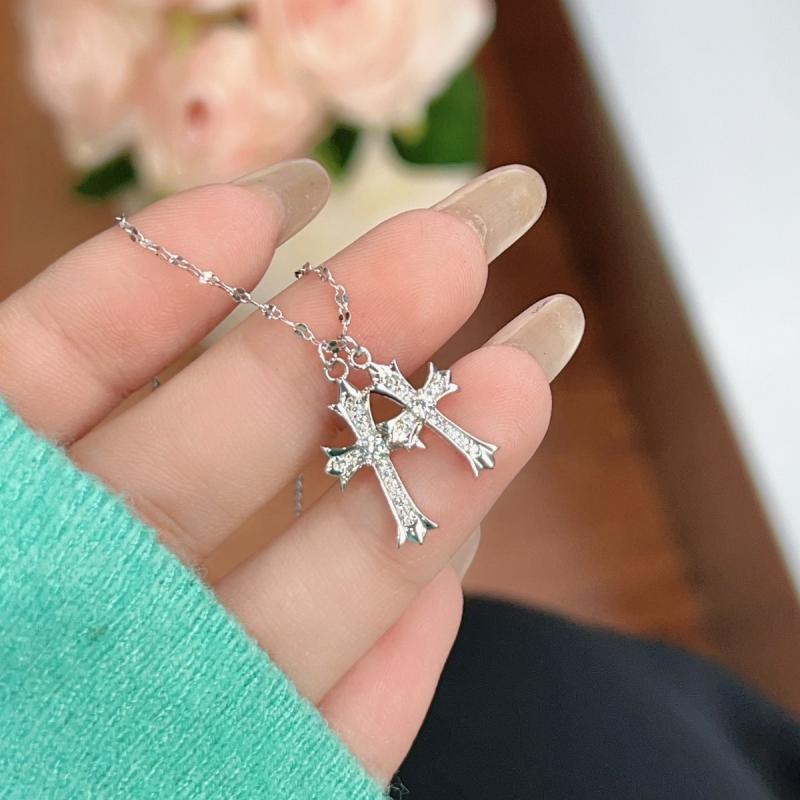 楽天シャドーテールネックレス レディース s925 シルバー ダブル クロス ペンダント チョーカー キュービックジルコニア 銀 幾何学模様 高級感 文芸 レトロ ins 韓国風 ファッション カップル ギフト