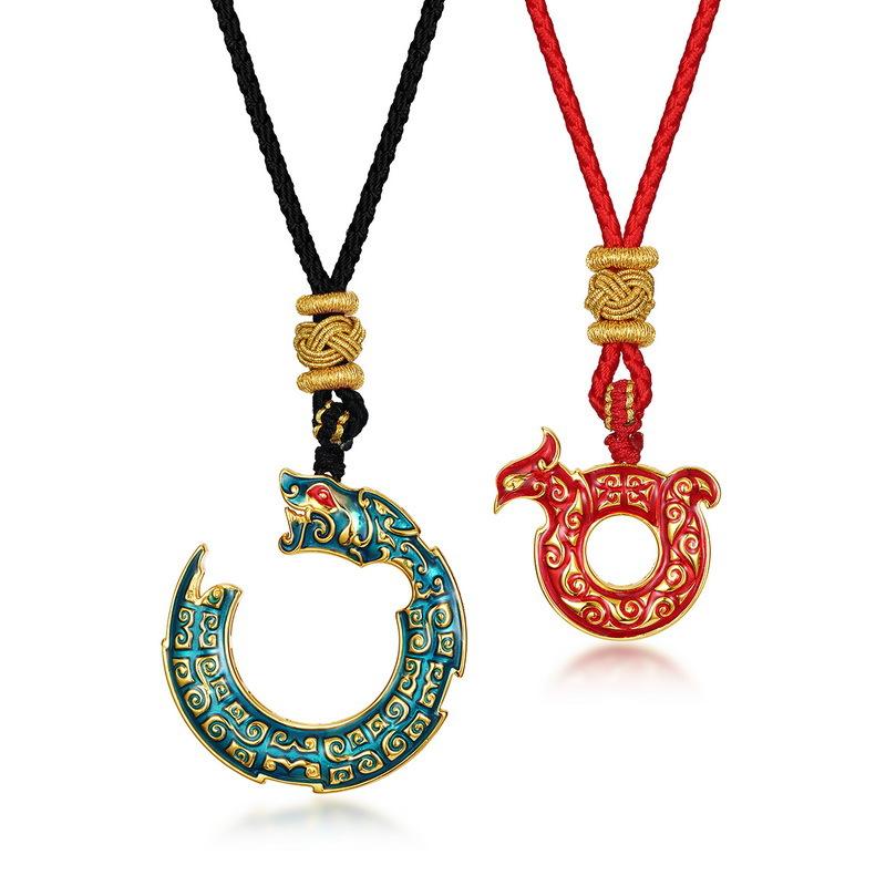 ネックレス レディース S925 シルバー 龍 鳳凰 ペンダント 24K ゴールド コーティング エスニック ファッション 通勤 チェーン 長さ 41cm-50cm