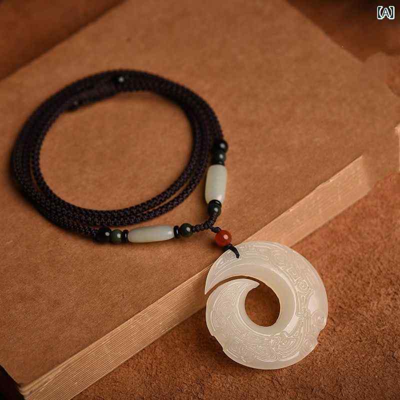 ネックレス メンズ レディース 天然白玉 仿古 龍紋 玉石 ペンダント カップル お揃い アクセサリー エレガント 上品