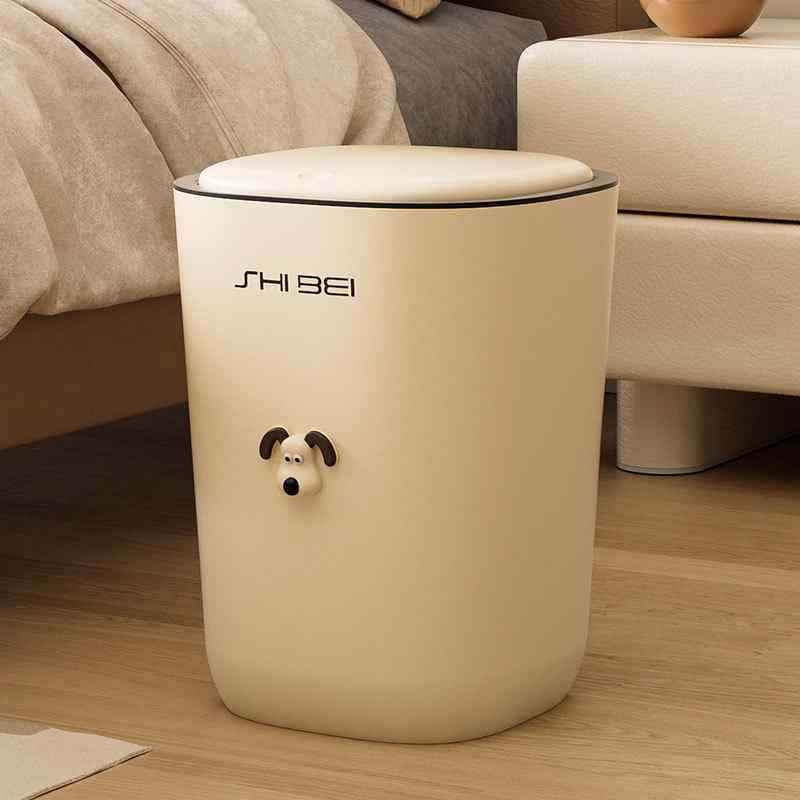 ゴミ箱 大容量 12L 16L 蓋付き 圧着式 ワンタッチ キッチン トイレ リビング 寝室 部屋 ごみ箱 ダストボックス 屑入れ くず入れ 円筒形 プラスチック製 クリーム色(3.0)