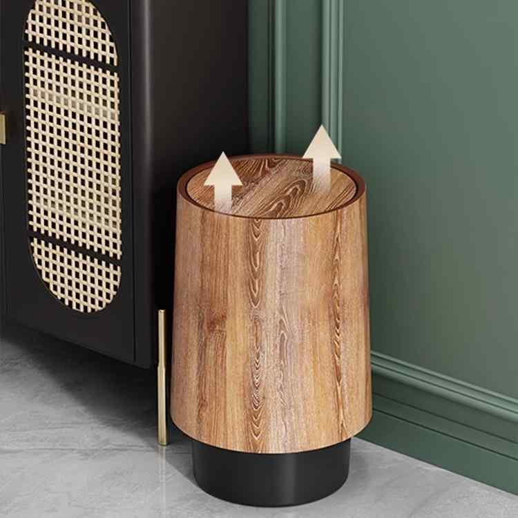 ゴミ箱 ふた付き 木製 大容量 12L 円筒形 リビング 寝室 オフィス 居間 台所 木目調 プッシュ式 ごみ箱 ダストボックス