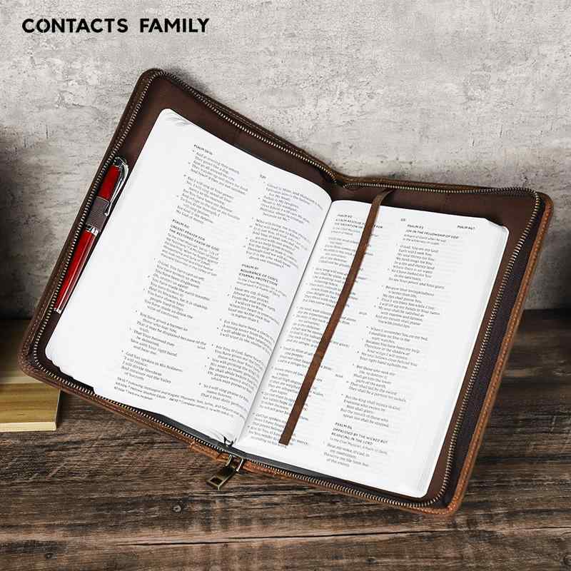 ブックカバー 男性用 鞄 手帳カバー クレイジーホースレザー ハンドメイド ファスナー開閉 焦茶色 28cm 19cm ビジネス ギフト