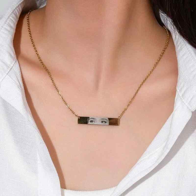 ネックレス カップル 写真 ペンダント ステンレス 電気メッキ加工 幾何学模様 長方形 アフリカ ヨーロ..