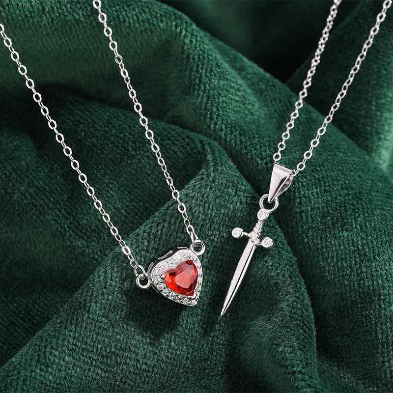 ネックレス レディース ペア シルバー925 ハート ダガー ジルコニア チョーカー 電気メッキ加工 アニバーサリー ギフト