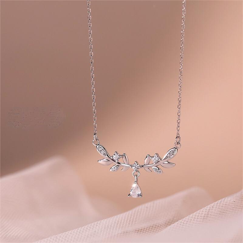 ネックレス レディース シルバー925 麦穂 ジルコニア ペンダント 花柄 リーフ 鎖骨チェーン 41cm ローズゴールド ホワイトゴールド 田園スタイル かわいい 普段使い