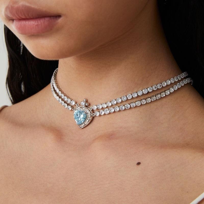 ネックレス 男女兼用 海漾之心 ダブル ジルコニア チョーカー 銅製 パールチェーン 電気メッキ加工 ファッション おしゃれ