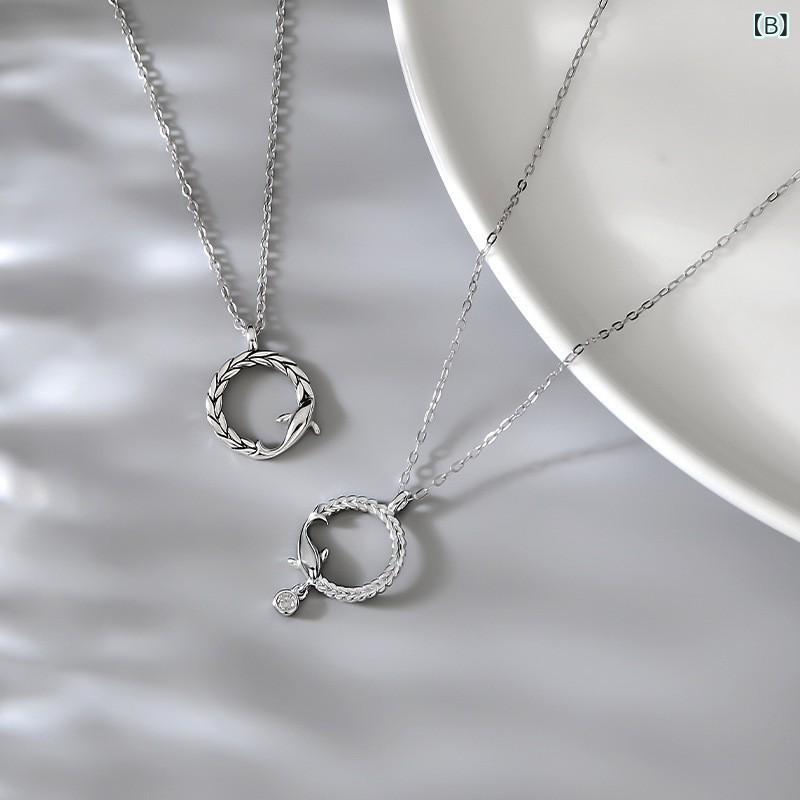 ネックレス ペア 小さめ 鯨 ジルコニア ペンダント 十字チェーン 電気メッキ加工 ファッション カップル お揃い かわいい おしゃれ アニマル モチーフ 普段使い