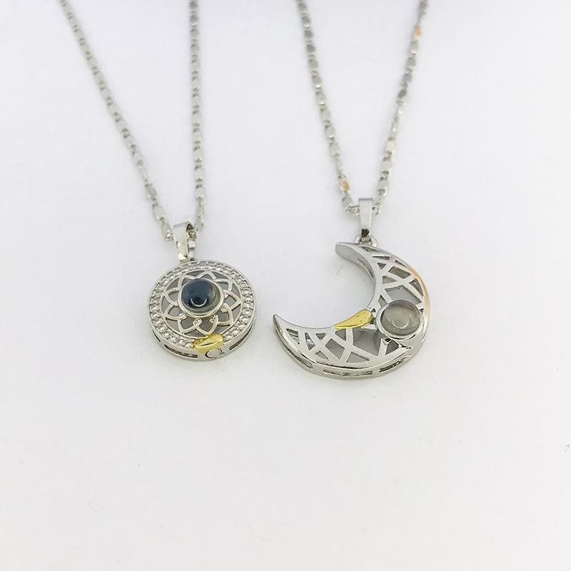 ネックレス カップル 磁気 ペンダント 高級感 日月 デザイン アクセサリー 100言語投影ペンダント ファ..