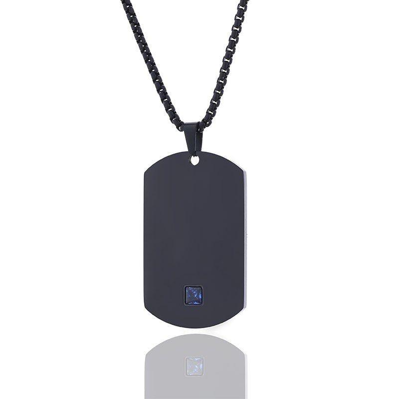 ネックレス メンズ レディース 幾何学模様 ジルコニア チタン鋼 ブラック ドッグタグ ペンダント トレンド ファッション アクセサリー