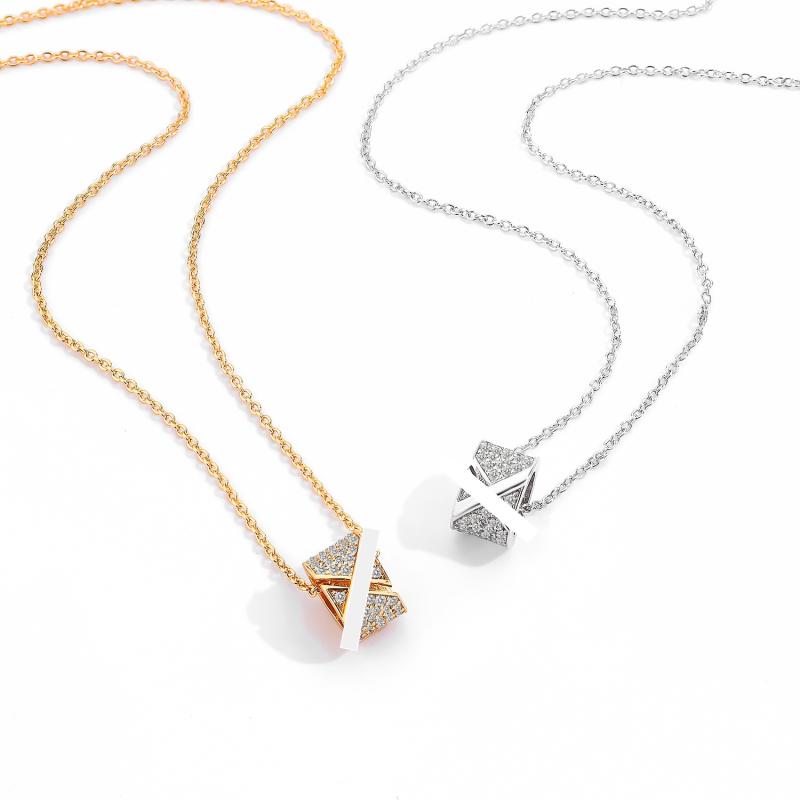 ネックレス レディース 立体 クロス U字型 幾何学模様 シャンパンゴールドカラー ホワイトゴールドカラ..