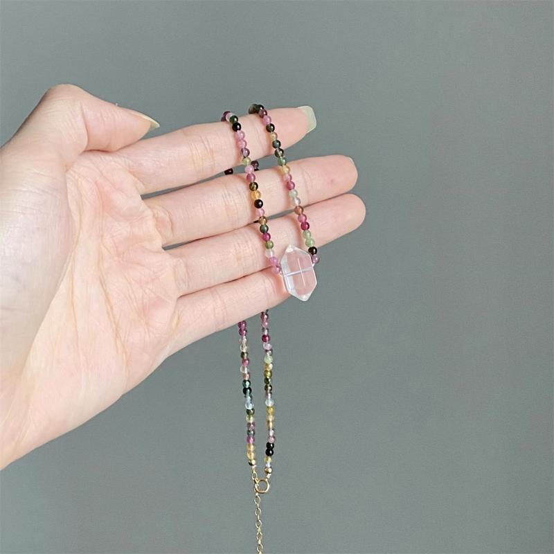 ネックレス レディース 天然石 ホワイトクォーツ ペンダント 彩虹 碧玉 パワーストーン アクセサリー ギフト プレゼント かわいい エレガント