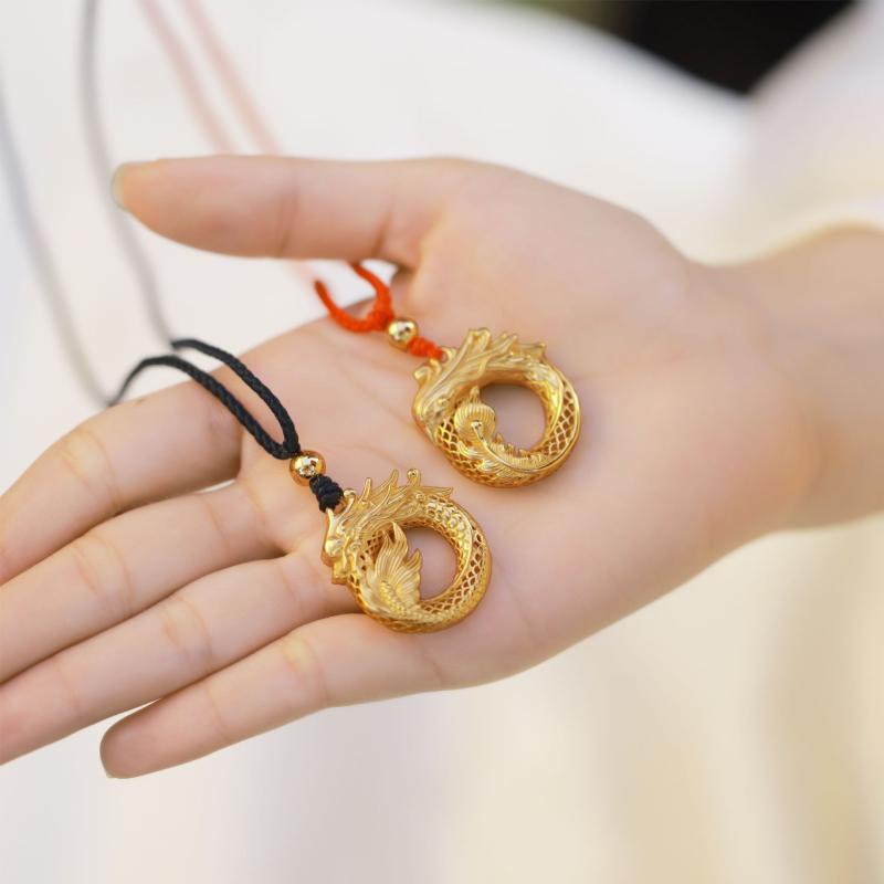 ネックレス レディース S925 シルバー 龍と鳳凰 モチーフ ペンダント 幾何学模様 24Kゴールドメッキ ラッキーアイテム ファッション オシャレ デイリーユース アジアン テイスト