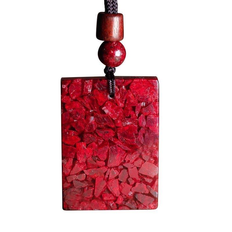 ペンダントトップ メンズ レディース 朱砂 鉱物 晶体 無事牌 お守り ネックレス 縁起物 アクセサリー 大サイズ