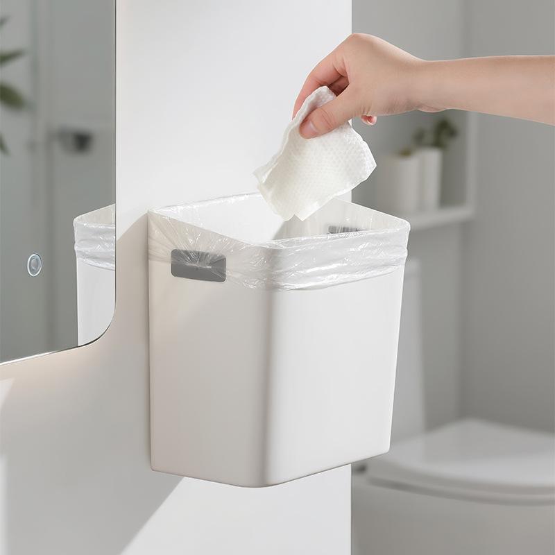 ゴミ箱 レディース 壁掛け式 大容量 プラスチック製 収納ボックス スクエア型 薄型 省スペース 7L ホワ..