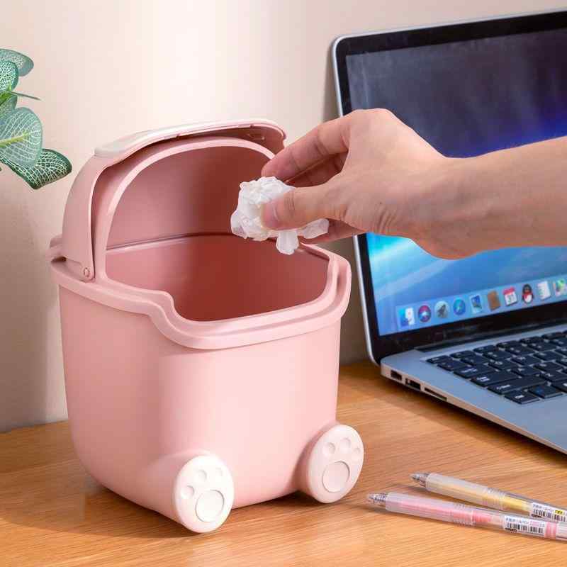 ゴミ箱 かわいい 子供 学生 少女 卓上 ミニ 寝室 ベッドサイド 円筒形 プラスチック製 深青色 小さな怪獣 オレンジ色 小さな怪獣 薄ピンク色 小鹿 水色 小鹿