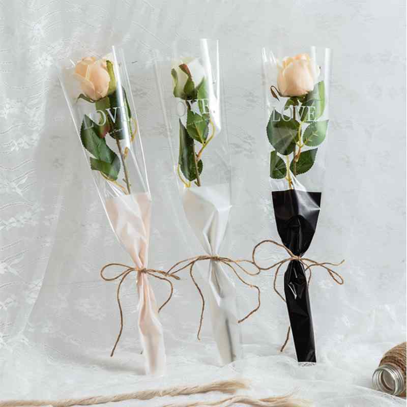 花束 包装袋 レディース 薔薇 バラ 花柄 ギフト 包装 45cm 12cm ホワイト ピンク ブラック