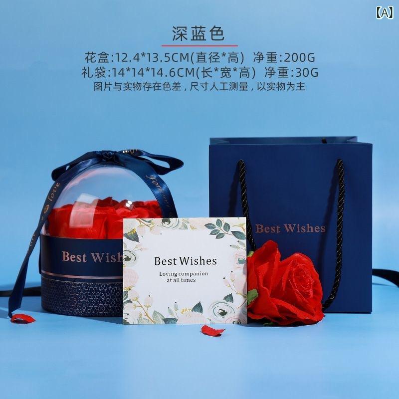 ジュエリーボックス ギフトボックス バレンタインデー 七夕 ローズ 9本 香り付きソープフラワー 指輪 ネックレス ピアス 口紅 収納 ピンク系 深青色