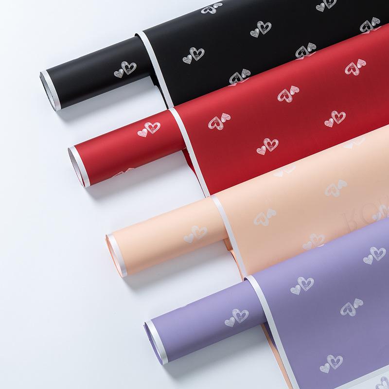 ラッピングペーパー ハート柄 花柄 ブーケ ギフト包装資材 包装紙 ハンドメイド DIY ブラック レッド ピンク パープル