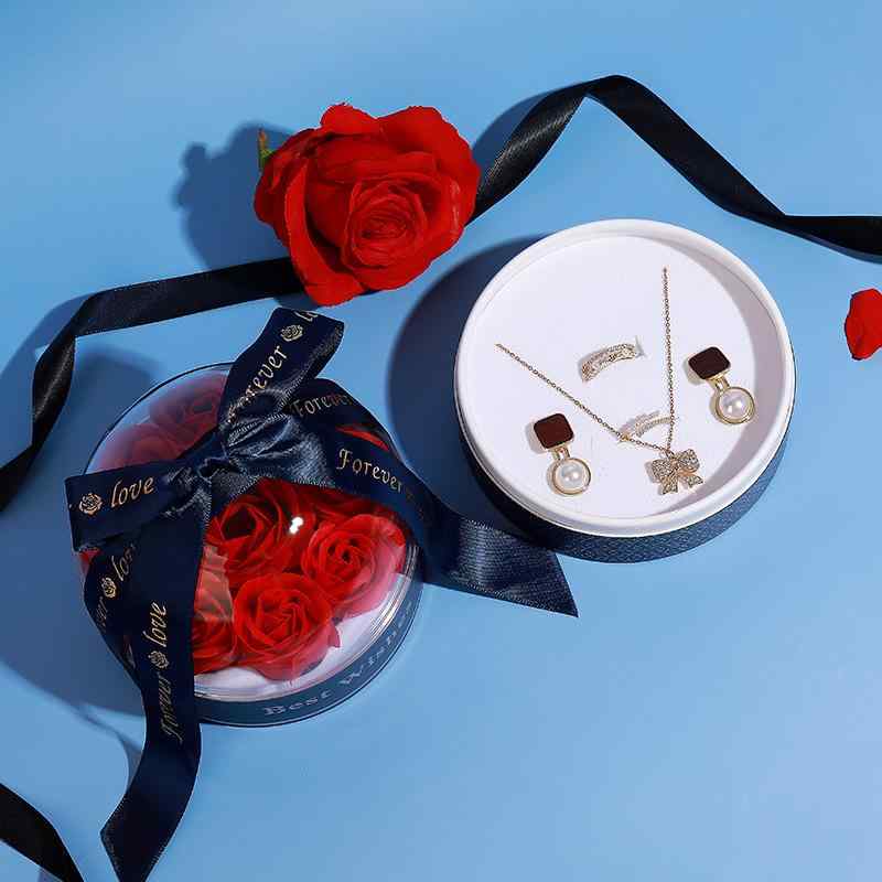 アクセサリーケース ギフトボックス ローズ 指輪 イヤリング ネックレス 収納 ピンク系 ダークブルー ..