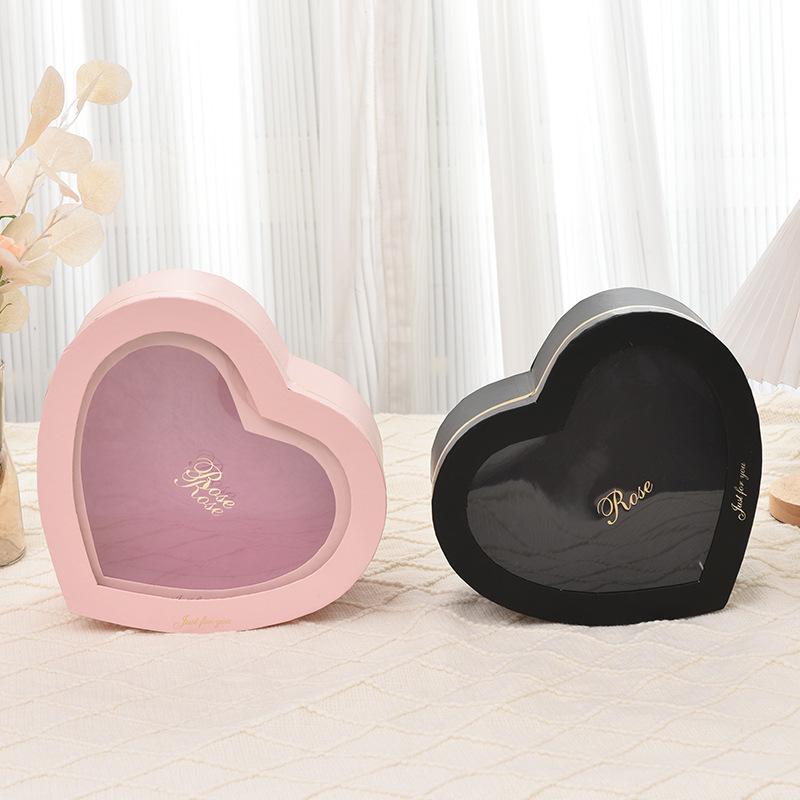 ギフトボックス レディース ハート型 アクセサリーボックス 包装ボックス ピンク ブラック 2個セット バレンタインデー 母の日 クリスマス