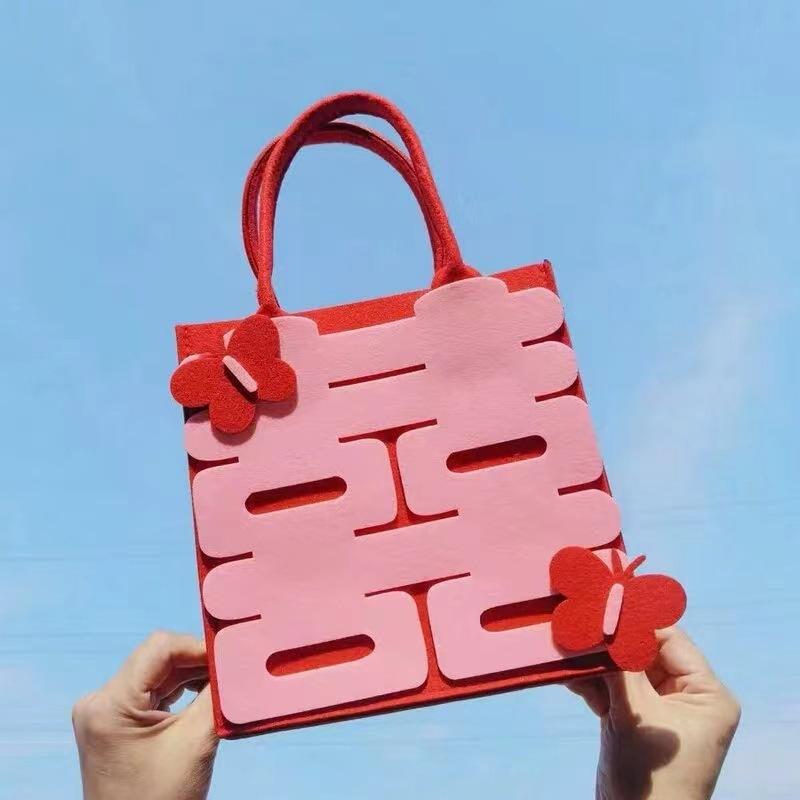 バッグ レディース ウェディング 結婚式 手提げ 鞄 伴娘 サブバッグ トートバッグ 赤 無地 収納