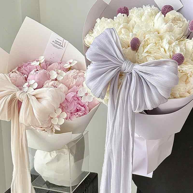 花束 ブーケ DIY 飾り 包装用リボン 珠光 雪缎 布リボン 蝶結び シャンパン 淡ピンク 薄荷 月白 淡紫 奶杏