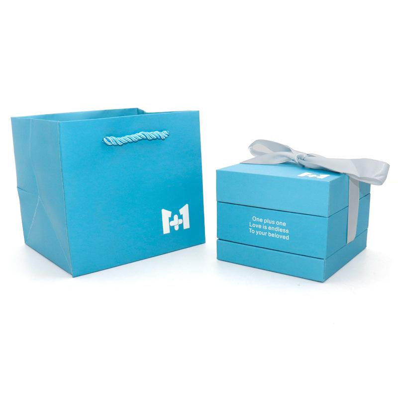 ジュエリーボックス グレー ブルー ピンク バラ コサージュ 天地蓋 ギフトボックス ベルベット調 ショ..