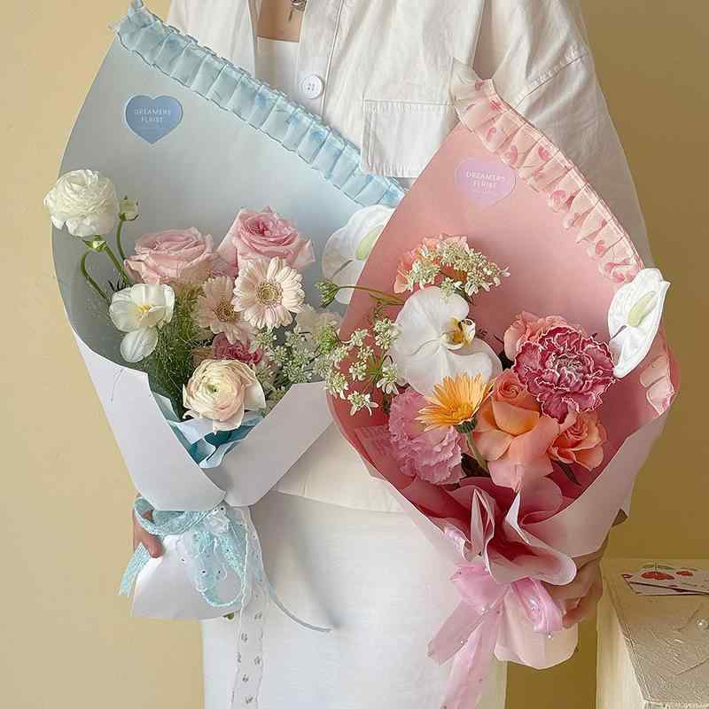 ラッピングペーパー レディース レース 花柄 花束 ギフト包装 フラワーアレンジメント 花屋 花材 ピン..