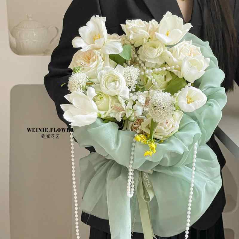 花束 ラッピング材 真丝 シルク 流光纱 包装紙 白 米白 シャンパン 杏色 水粉 パープル 紫色 グリーン 緑 蜜色 ワインレッド 酒红 ブラック 黒 1*1.5