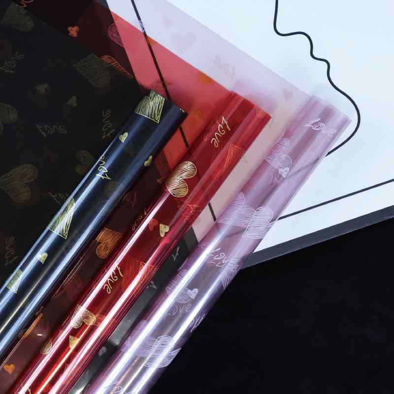 ラッピングペーパー 愛のハート柄 防水OPP製 花束包装材 クリスタル 透明 56cm 紫水晶 嫩姜色 暖粉 酒紅 夜色