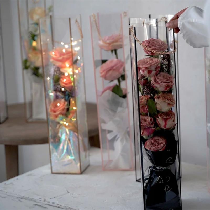 ラッピング用品 PVC ギフトボックス 贈答用 プレゼントボックス フラワーアレンジメント ピンク系 金色 白色 黒色