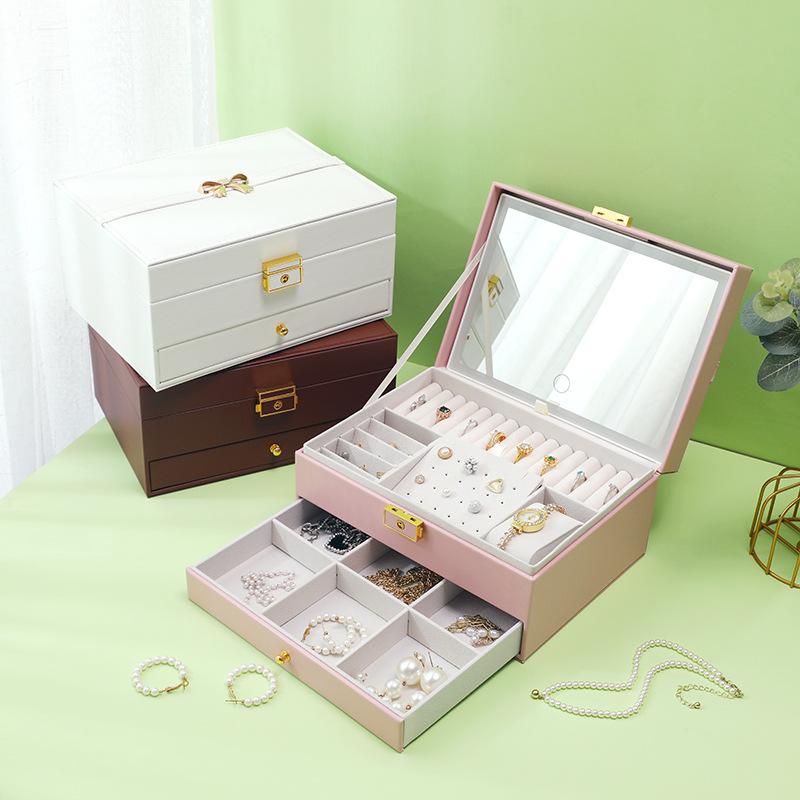 ジュエリーボックス レディース 大容量 LEDライト付き アクセサリーケース ネックレス 指輪 ピアス 収..