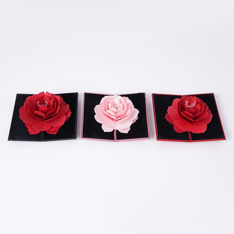 指輪 ケース プロポーズ バレンタイン ハート型 ローズ 薔薇 回転式 ジュエリーボックス 婚約 指輪ケース アクセサリーケース ギフト ラッピング ピンク系 レッド ブラック