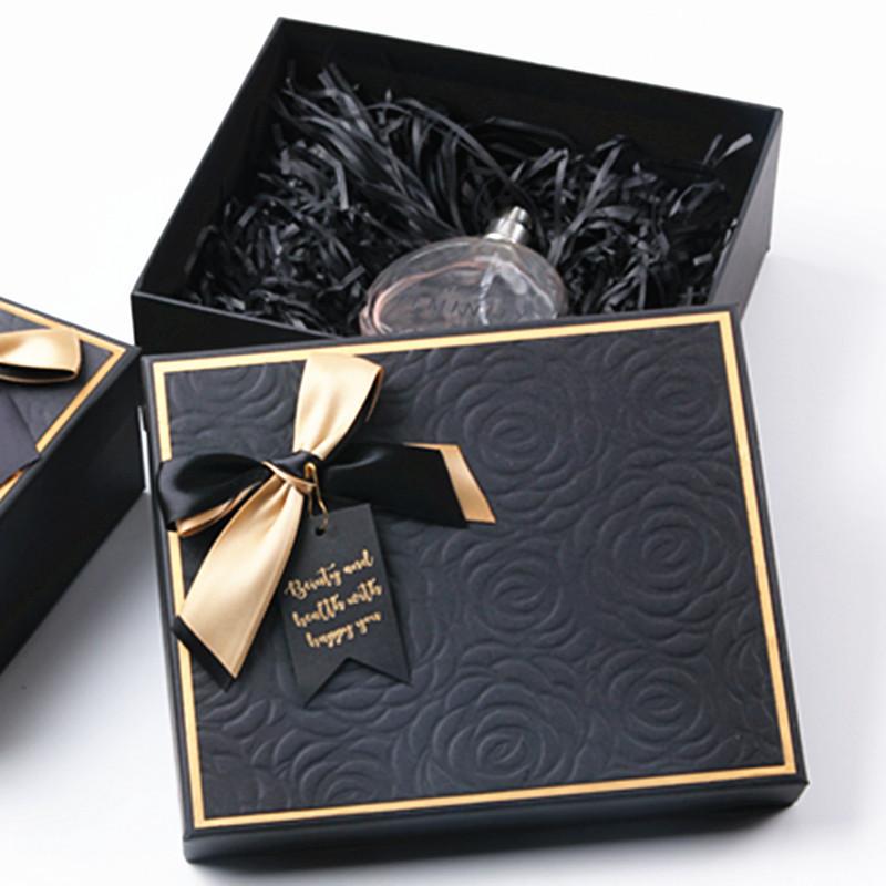 ギフトボックス レディース ブラック ローズ リボン ラッピング プレゼント 包装 販促品 イベント 誕生日 パーティー
