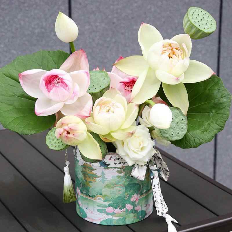 花瓶 花器 抱擁バケツ型 花材 花束 アレンジメント 天青煙雨 荷中仙子 喜上眉梢