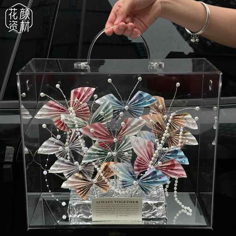 花材 アクリル製 手提げ ギフトボックス 包装 DIY 伴手 フラワーボックス 鏡面