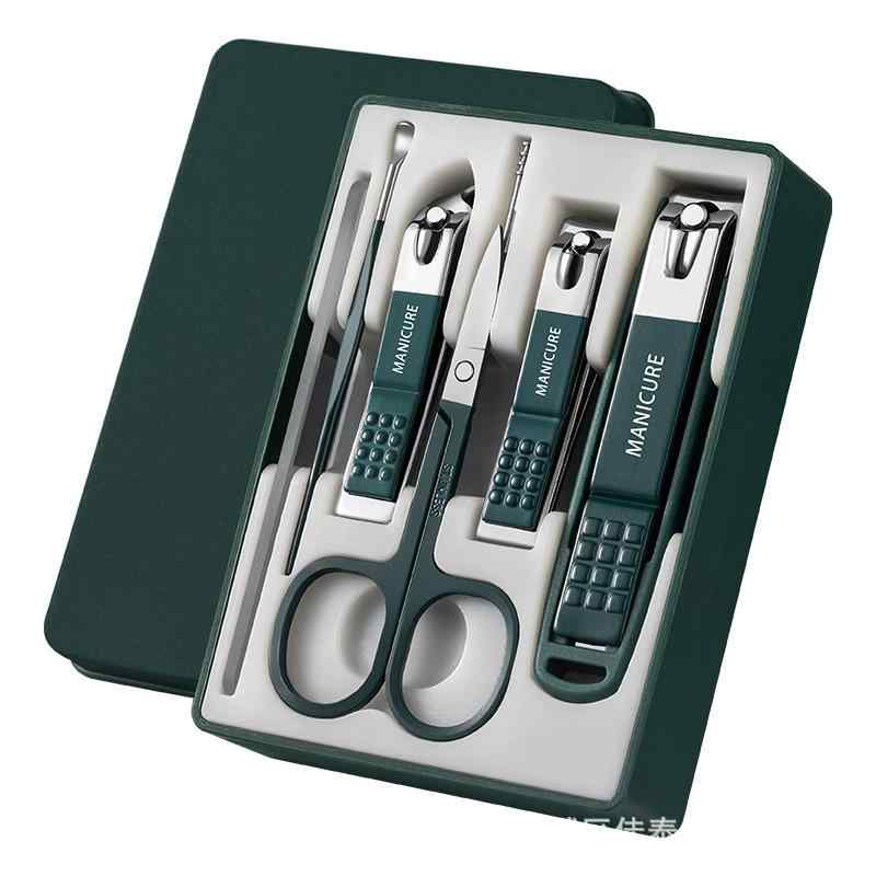 ネイルケアセット 男性用 女性用 ステンレス製 爪切り 耳かき 斜め口 爪やすり 携帯式 7点セット ブラック
