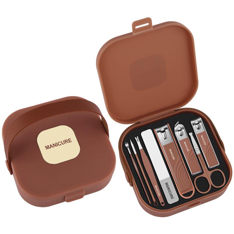 ネイルケア 爪切り レディース メンズ 8点セット ポータブル 飛び散り防止 ステンレス製 薄荷緑 淡奶黄 カーキ色 美容ツール