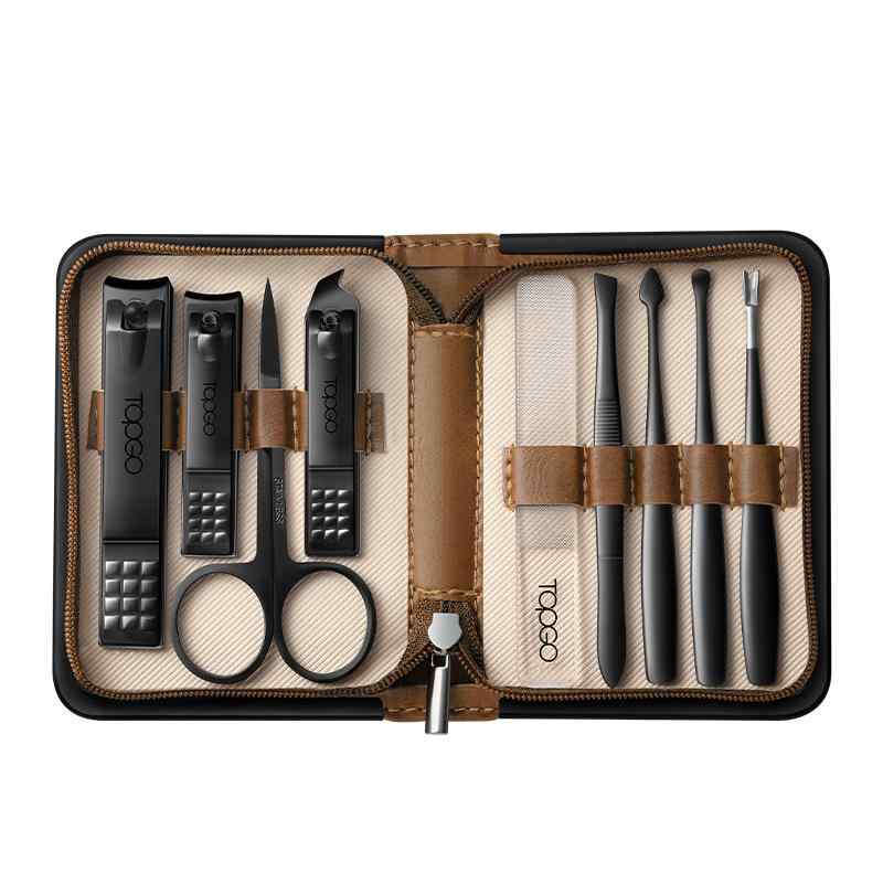爪切り メンズ 9点セット 携帯式 ステンレス 炭素鋼 爪やすり 耳かき 平口 斜め口 家庭用 ブラウン ブラック グリーン ギフト