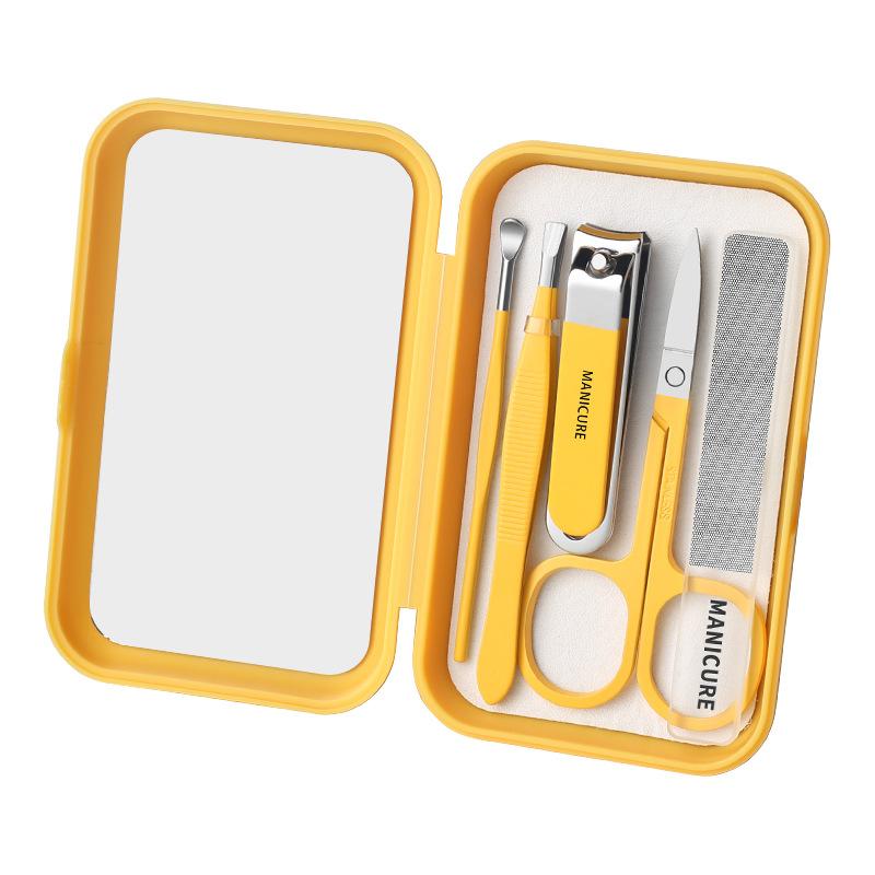 ネイルケアセット 爪切り レディース メンズ 携帯用 5点セット 鏡付き ステンレス製 炭素鋼製 美容 ネイルツール 甘皮処理 シルバー