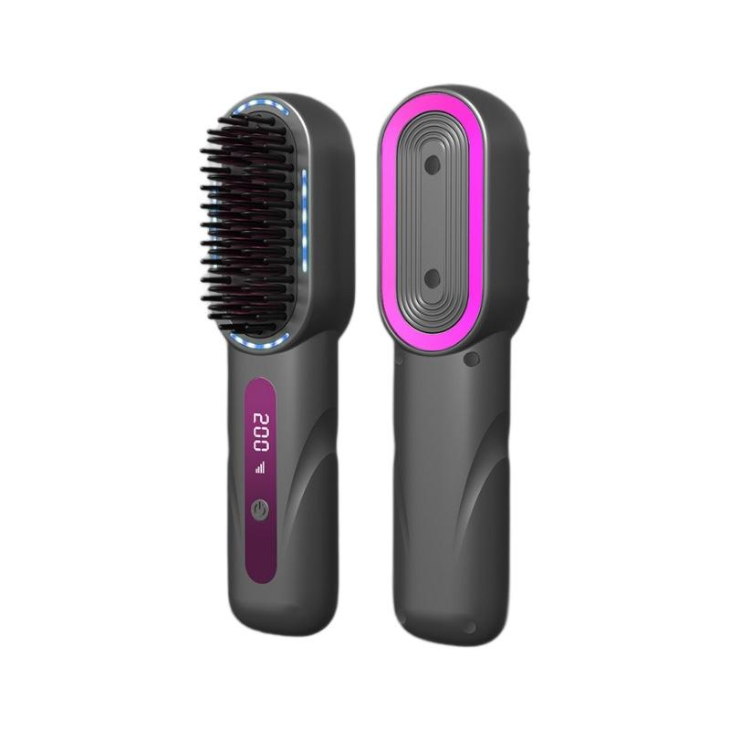 ヘアブラシ レディース 充電式 コードレス マイナスイオン ストレート カール 2way チタンコーティング..