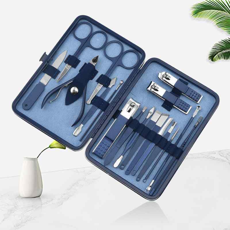 ネイルケアセット 高級感 ステンレス製 爪切り 甘皮ケア 18点セット 携帯ケース付き 爪やすり ニッパー ハサミ 眉毛クリップ 耳かき