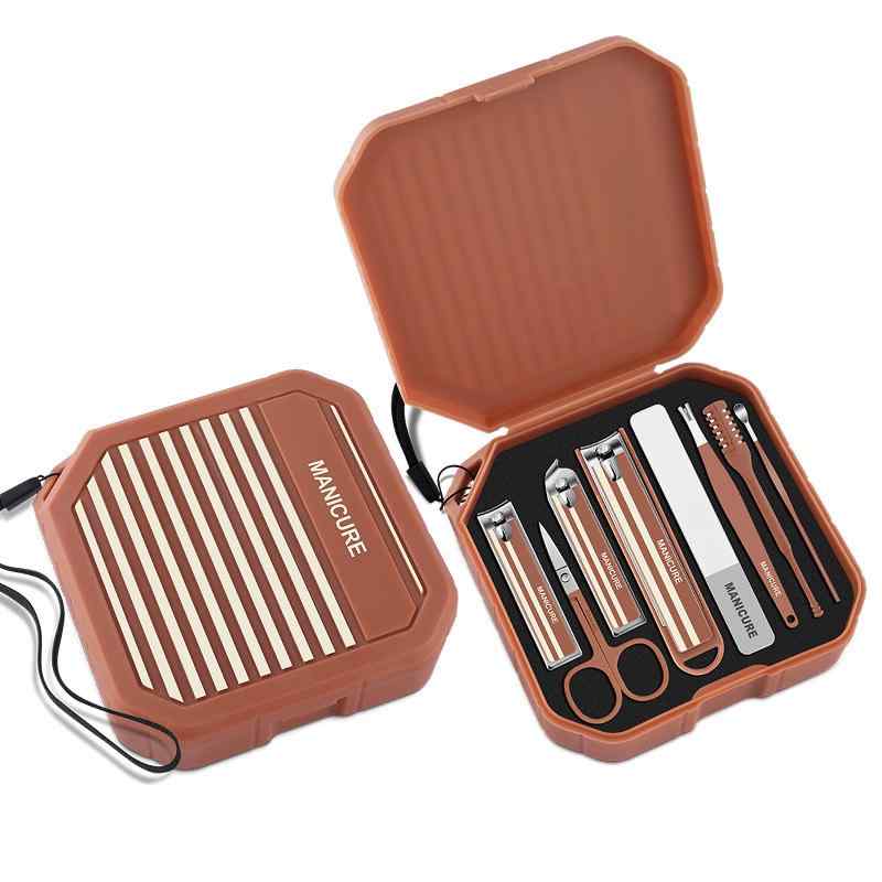 ネイルケアセット ステンレス製 爪切り 防滴 眉毛カット 爪やすり 美容ツール 8点セット クリームイエロー カーキ 薄荷グリーン 6点セット ポータブル 家庭...