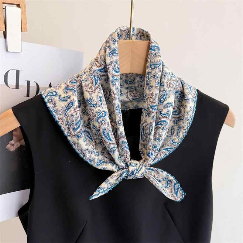 スカーフ レディース 春秋 ストール 綿麻 バンダナ ハンカチ スカーフ ヘアーバンド 正方形 ブルー ペ..
