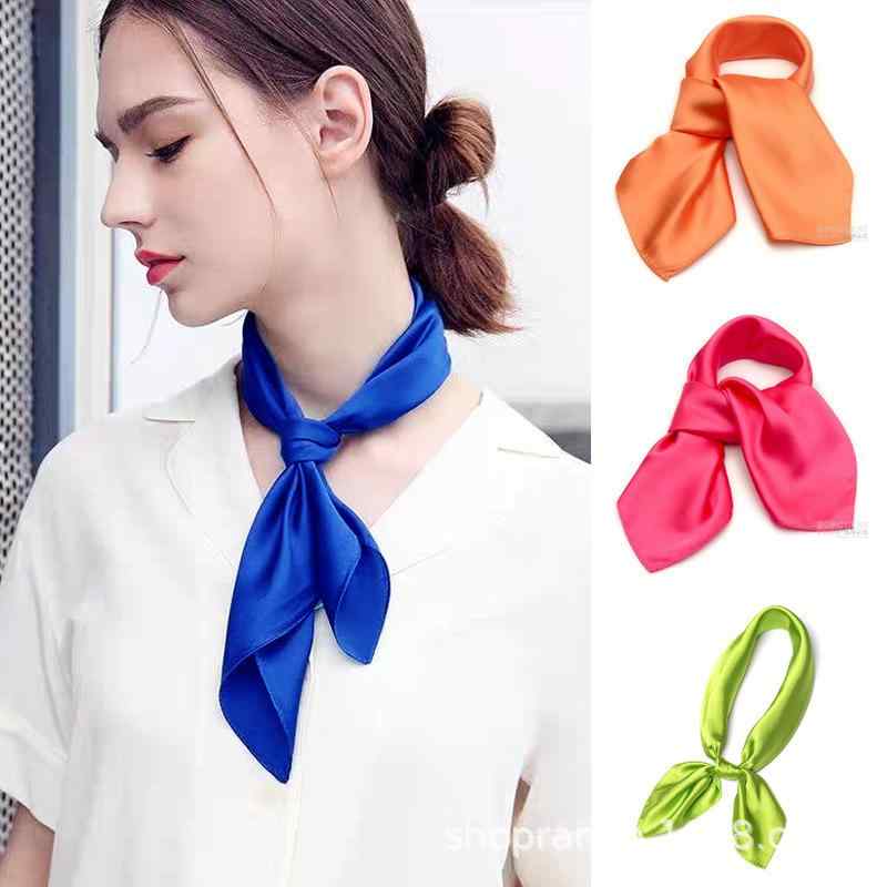 スカーフ レディース シルク調 小判 正方形 ストール ハンカチ バンダナ 薄手 無地 ワンカラー ローズ..