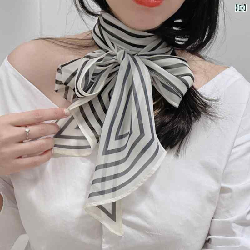 スカーフ レディース ストライプ 幾何学模様 チェック柄 シフォン 薄手 通勤 オフィス カジュアル エレ..