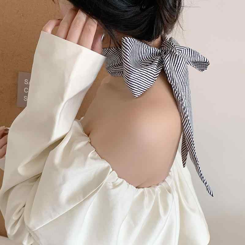 スカーフ レディース ヘアバンド ストライプ柄 かわいい 飾り 韓国風 甜美 襟巻き 欧美 平織り ポリエステル 春